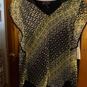 Hale Bob Black and Yellow Patterned Silk Blouse